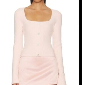 Majorelle Malika Sweater Blush Pink Square Neck Rhinestone Button Revolve XS